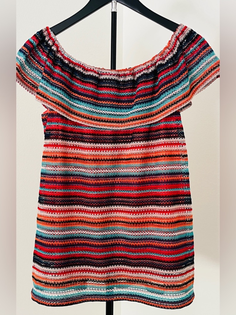 🌈 New Directions Multicolor Stripe Off-Shoulder Top | Festive + Vacation Vibes
